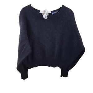 Zara Knit Womens M Black Ribbed Knit Long Dolmon Sleeve Tie Back Sweater